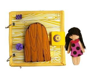 Little Dollhouse quiet book with felt "paper" doll, Girls busy book, Special Christmas gift for girl, 17x17cm, 2-8 custom pages