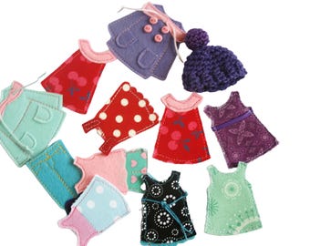 Individual Dressing outfits for Felt "paper" doll, Pretend play, Gift for a girl, 1 outfit of your choice