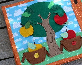 Apple tree page for custom built Quiet Book by TomToy, Color sorting-Velcro activities, Fabric Busy book pages, 20x20cm, Single page