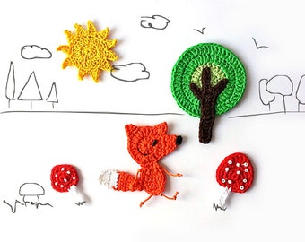 Woodland creatures Crochet applique, Cute Forest Animals, Fox set