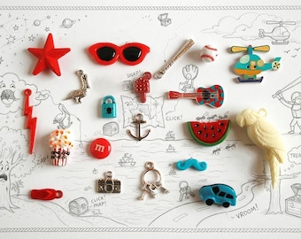 Anchor I Spy trinkets set, I spy bag/ bottle filler, Cartoon buttons beads charms pendants miniatures findings , 1-6cm, Set of 20