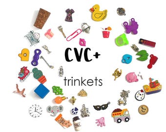 CVC+ Short vowel I spy trinkets, 1-3.5cm, Set of 50 objects