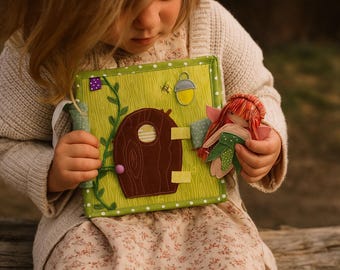 Fairy Dollhouse Quiet book with felt "paper" doll, Special handmade gift for a girl, 20x20cm, 6 pages