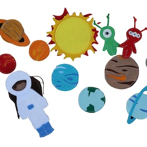 Space set for Felt &quot;paper&quot; doll, Felt planets and aliens playset, Felt outer space, Solar system, 12cm doll, Choose your own set