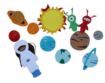 Space set for Felt "paper" doll, Felt planets and aliens playset, Felt outer space, Solar system, 12cm doll, Choose your own set