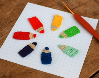 Draw Up a Rainbow - Crochet Crayon Box Applique, 6cm long, 1 pcs or set