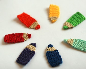 Crayons box Crochet applique, Colorful Rainbow embellishments, Mixed colors, Multicolor crochet motif, 6cm long,  1 pcs or set