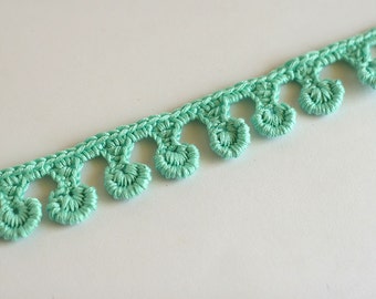 Hand crocheted pompom trim, Crochet Embellishment Edging Ribbon