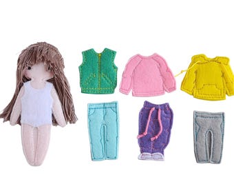 Sporty Dressing set for TomToy Felt "paper" doll, Set of 6 outfits