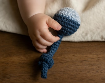 Knot Rattle, Crochet baby rattle, Newborn toys, Baby boy toy, Baby toy,  Navy blue/ Rainbow