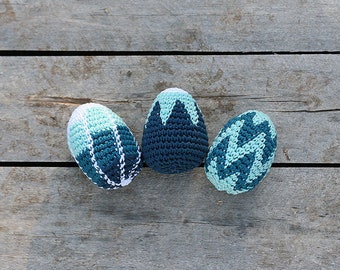 Tapestry Easter Eggs, Crochet Home décor, Handmade by TomToy, 3 pcs