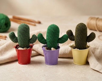Midnight Saguaro Trio – Dark Crochet Cactus Garden