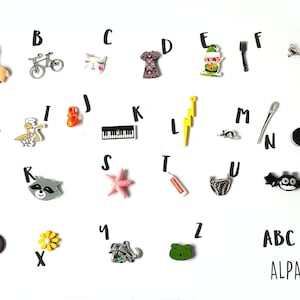 Alpaca ABC set, Alphabet I spy trinkets , 1-3cm, 1 object per letter