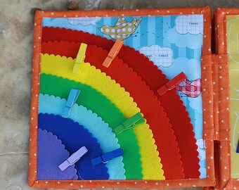 Rainbow pegs page for custom built Quiet Book by TomToy, Learning colors, Matching clothespins color to rainbow, 20x20cm, Single page