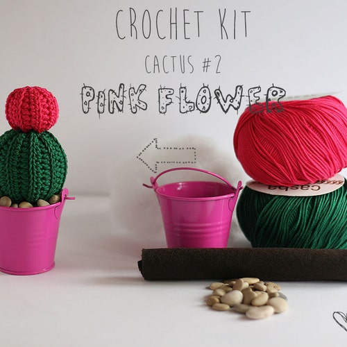 Crochet Kit Cactus 2 Pink Flower, Make Your Own Cacti of Many Colors,  Crochet Project, Gift for Crocheter 