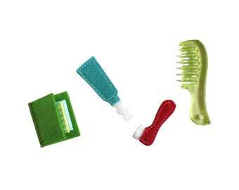 Good night Accessories set for TomToy Felt "paper" doll, 3.5-6cm, Set of 4 pcs: Toothpaste, Toothbrush, Book and Hair brush