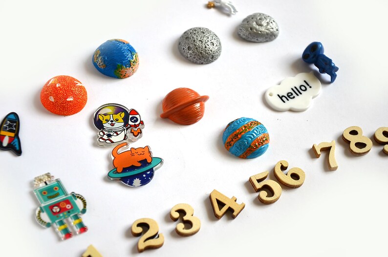 Space Theme I Spy trinkets, Astronaut Planets Alien miniatures, 1-3cm, Set of 22 image 2