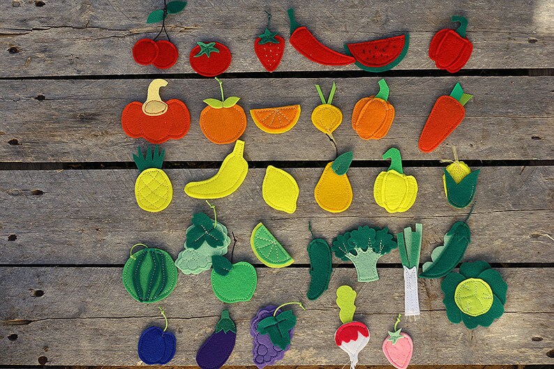 Felt play food vegetables Custom finish magnetic charm Felt veggies pieces 2.5-7cm 1 piece Handmade by TomToy