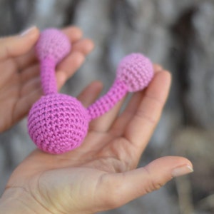 H2O Water molecule crochet Rattle Toy handmade by TomToy Pink