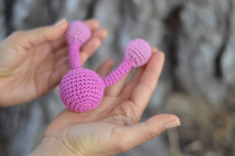 H2O Water molecule crochet Rattle Toy handmade by TomToy Pink