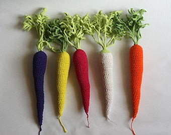Crochet rainbow carrot, Carrots of many colors Colorful Home decor Play food vegetables Kitchen decor Photo props, Set of 5
