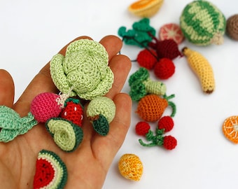 Miniature crochet Fruits and Vegetables, Dollhouse food miniatures, Doll food, Crochet fruit, 1.5-4cm,  1 piece - choose your set