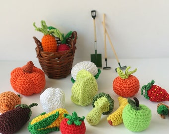 Little Crochet Vegetables and Fruits, 3-5cm, Set of 20 Vegetables/ Set of 10 Fruits