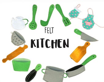 Kitchen tools pieces, Felt Pot Pan Board Knife Apron Mitt Skimmer Spatula Ladle Teapot Rolling pin Bowl Whisk, 3-6cm, 1 pcs/Set of 14