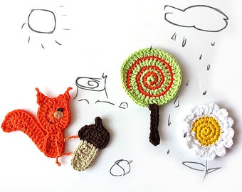 Woodland creatures Crochet applique, Forest animals, Squirrel set