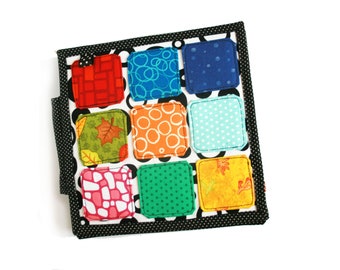 Book of colors, Sensory Textural book, Rainbow book, Book with different Fabrics Felt Buttons Crochet appliques, 20x20cm, 6 colors-pages