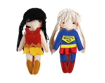 Individual Superhero Dress up outfits for Felt "paper" doll: Batman, Captain America, Superman, Superwoman and more,  1 outfit