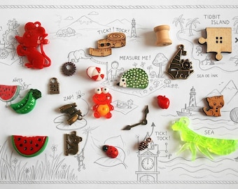 Watermelon I Spy trinkets set, I spy bag bottle filler, Cartoon buttons beads charms pendants miniatures findings , 1-6cm, Set of 20