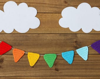 Rainbow crochet Bunting, Garland, Banner, Mini Wall Decoration, 76 cm