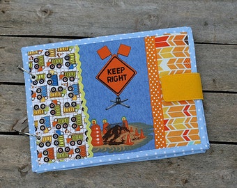 Fabric book Detour Ahead, Transportation boys cloth soft book,  28x20cm, 6 pages