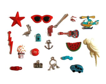 Anchor I Spy trinkets set, I spy bag/ bottle filler, Cartoon buttons beads charms pendants miniatures findings , 1-6cm, Set of 20