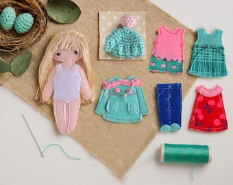 Felt "Paper" Doll Starter set #2, Customized doll Dress, Play and Take Away