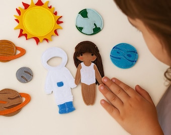 Space set for Felt "paper" doll, Planets and aliens playset, Solar system, Choose your own set