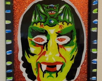 Reverse Painted Halloween Vampire / Witch Painting on Glass