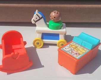 Vintage Fisher Price Little People Boy and Nursery Accesories