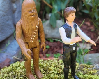 Vintage 1977 Star Wars Han Solo and Chewbacca Action Figures