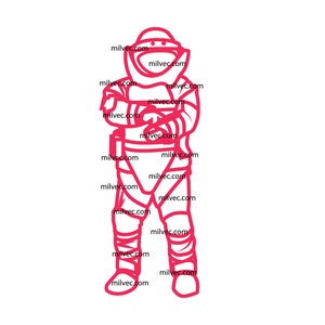 May include: A red outline illustration of a person in a hazmat suit, arms crossed. The suit includes a helmet, gloves, and boots. The text "milvec.com" is repeated throughout the image.