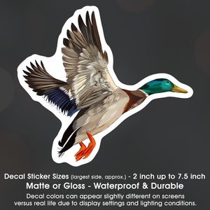 Mallard Duck Flying Artistic Design, Vinyl Decal Sticker Sizes 2 inch up to 7.5 inch, Waterproof & Durable image 1