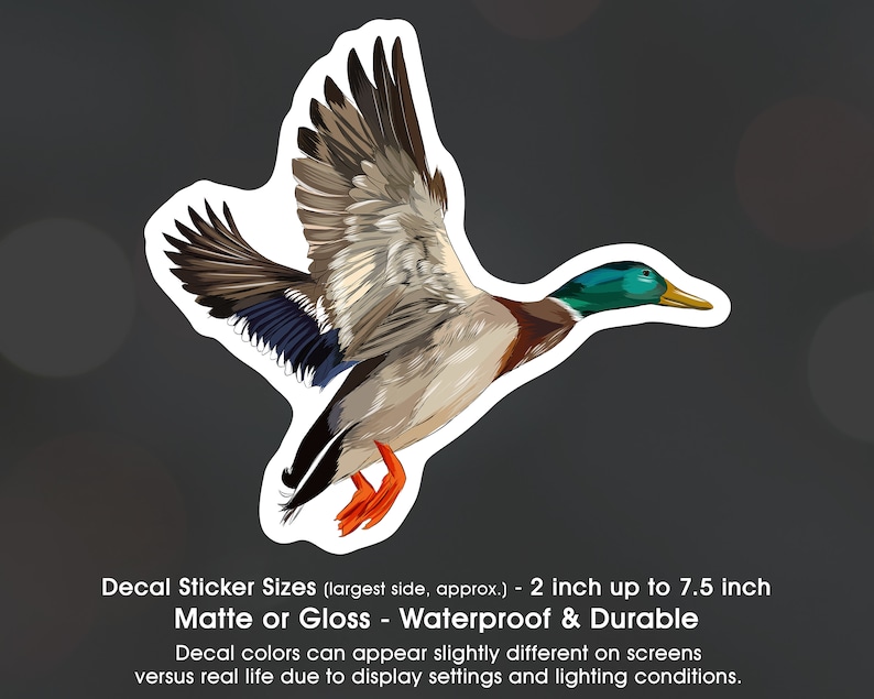 Mallard Duck Flying Artistic Design, Vinyl Decal Sticker Sizes 2 inch up to 7.5 inch, Waterproof & Durable image 1