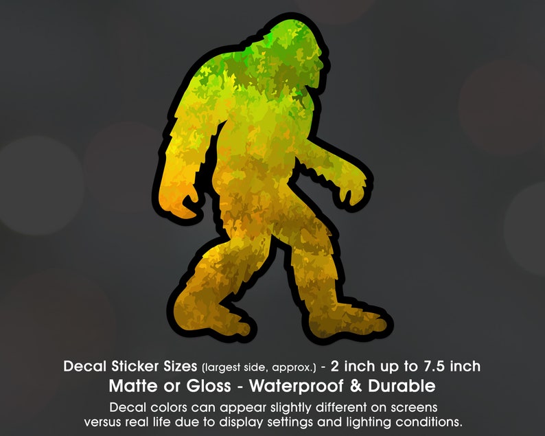 Bigfoot Camouflage Grunge Forest, Vinyl Decal Sticker Sizes 2 inch up to 7.5 inch, Waterproof & Durable image 2