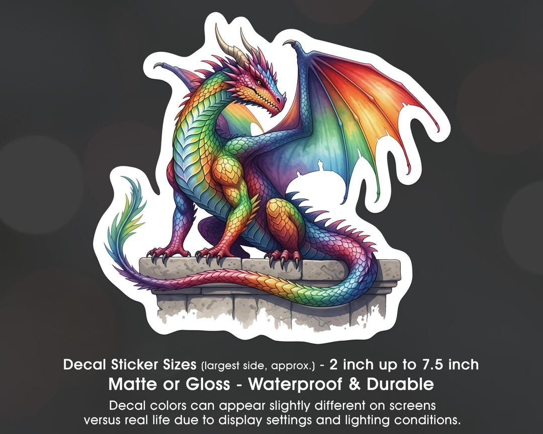 Dragon in Rainbow Colors on Wall, Dragon Lover, Vinyl Decal Sticker ...
