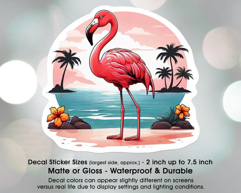 Flamingo Tropical Beach, Flamingo Lover, Vinyl Decal Sticker Sizes 2 inch up to 7.5 inch, Waterproof & Durable image 2