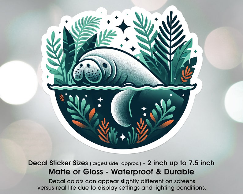 Manatee Cute Sea Cow, Manatee Lover, Vinyl Decal Sticker Sizes 2 inch up to 7.5 inch, Waterproof & Durable image 2