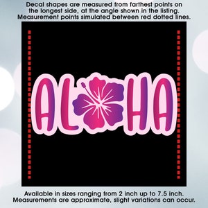 Aloha Hawaiian Hibiscus Pink Purple, Vinyl Decal Sticker Sizes 2 inch up to 7.5 inch, Waterproof & Durable image 3