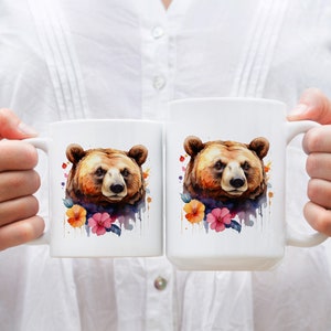 Coffee Mug, Brown Bear Floral Watercolor, Mama Bear, Mother's Day, Bear With Flowers, Gift Idea image 6