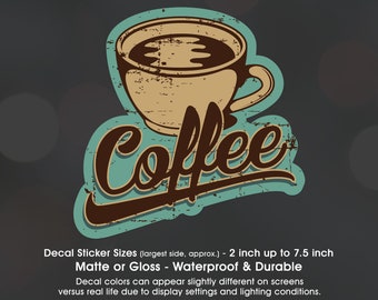 Coffee Cup Grunge Effect, Vinyl Decal Sticker Sizes 2 inch up to 7.5 inch, Waterproof & Durable